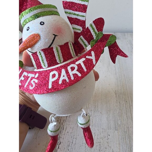 Pier 1? Metal snowman shelf sitter glitter sparkle red Xmas decor statue figurin - Picture 5 of 7
